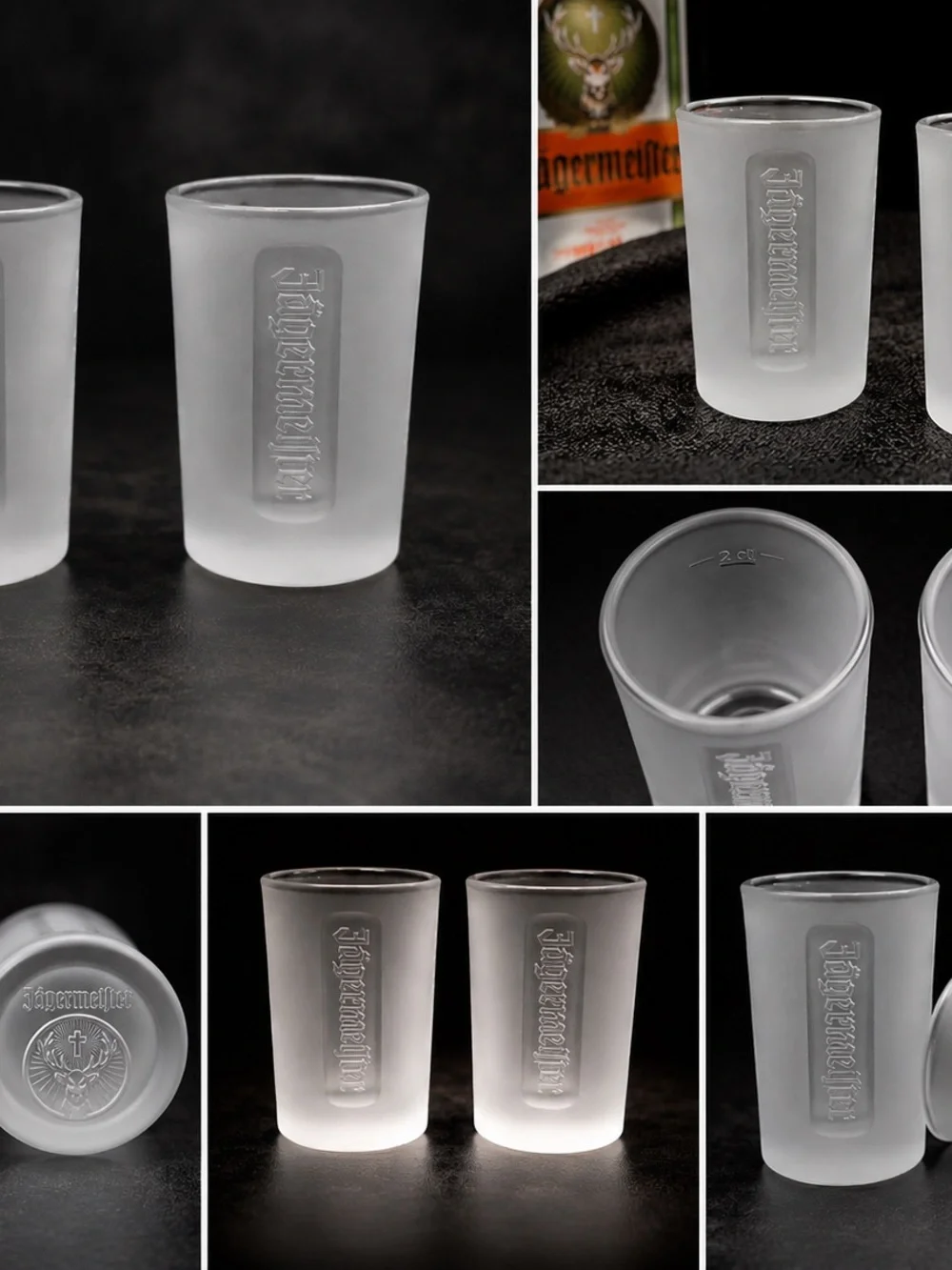 Pair of Vintage Jägermeister Frosted Shot Glasses | Heavy Barware | 2 cl ARC Log
